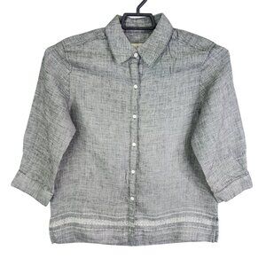 Womens Gray Norton McNaughton Shirt 100% Linen Button Down 3/4 Sleeve Size M